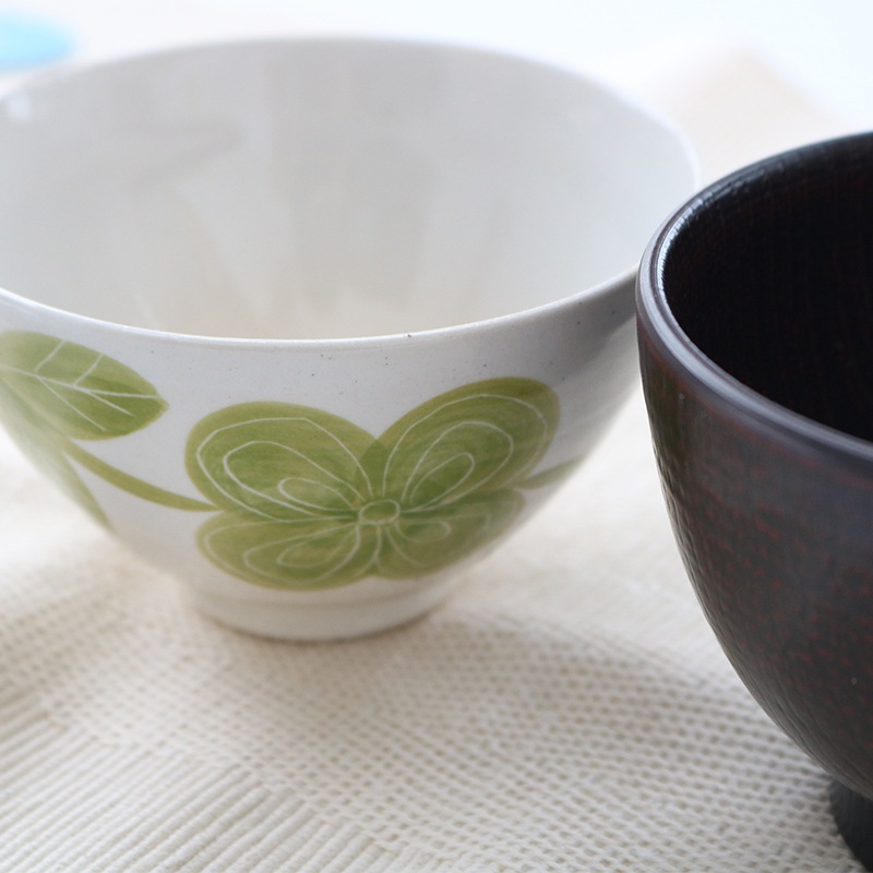 クローバー 丸茶碗 緑