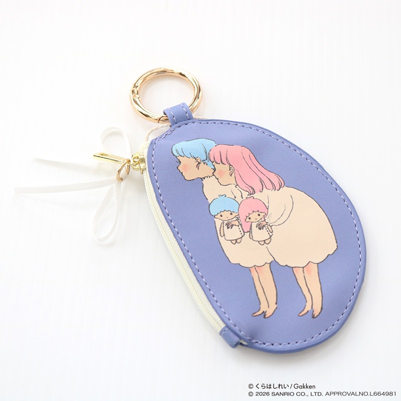 サバトラちゃん☆大きめころりんポーチ　チェックリボン＆ヌビ　水色お花リース くらはしれい×サンリオキャラクターズ ダイカットポーチ | ハンプ