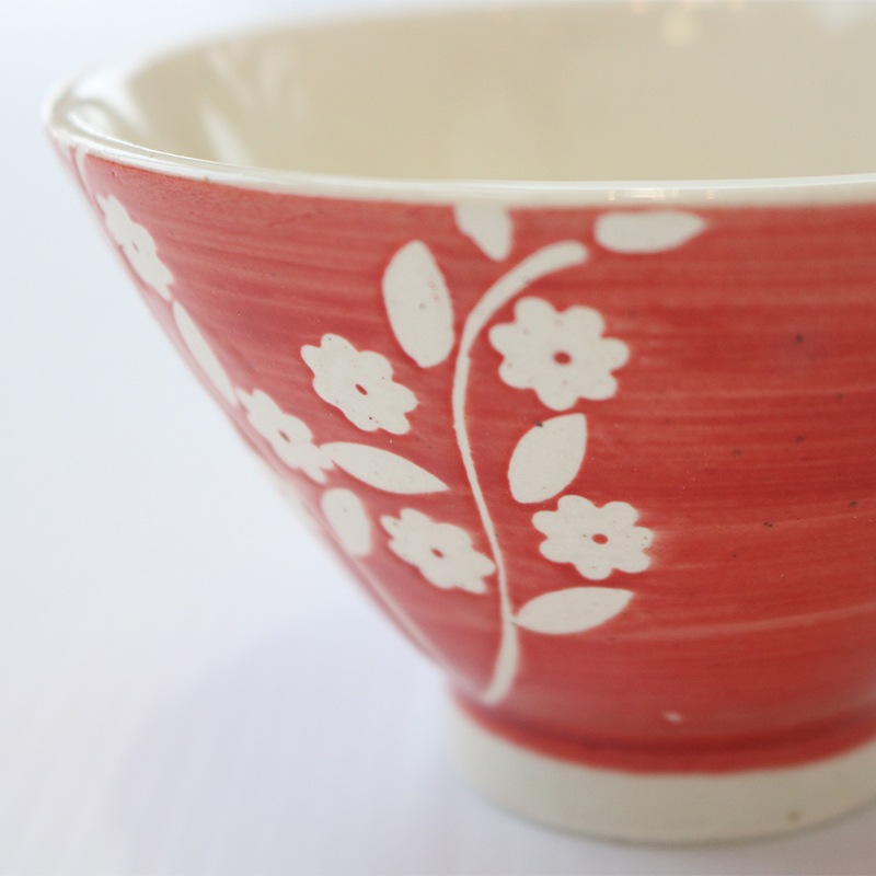 【4/5までポイント10倍】リーフ小花 茶碗 赤