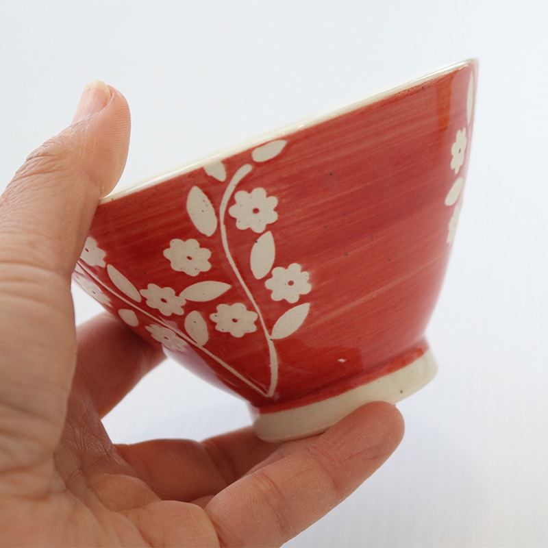 【4/5までポイント10倍】リーフ小花 茶碗 赤
