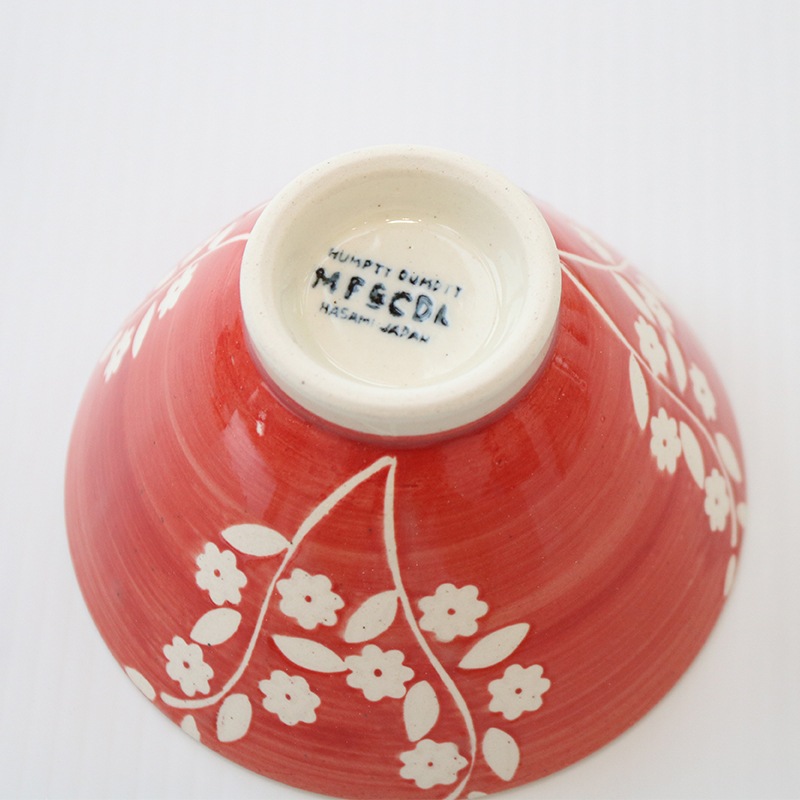 【4/5までポイント10倍】リーフ小花 茶碗 赤