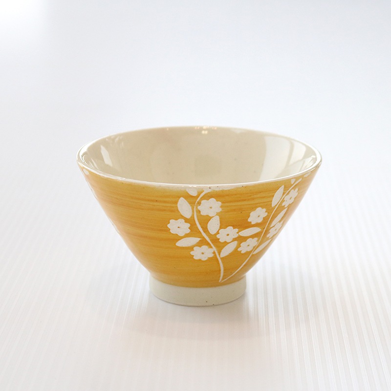 リーフ小花 茶碗 黄