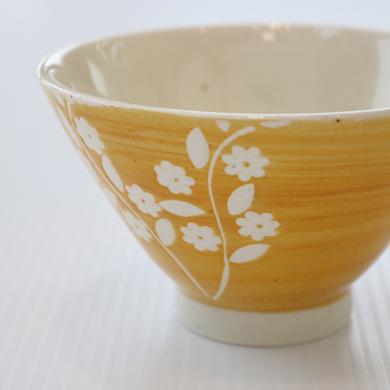 リーフ小花 茶碗 黄