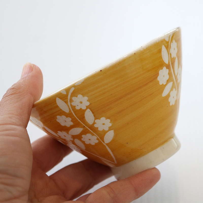 リーフ小花 茶碗 黄