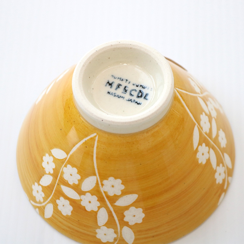 リーフ小花 茶碗 黄