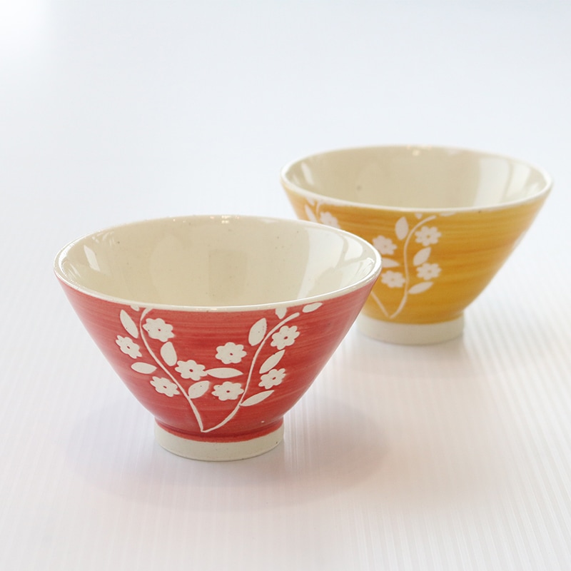 リーフ小花 茶碗 黄