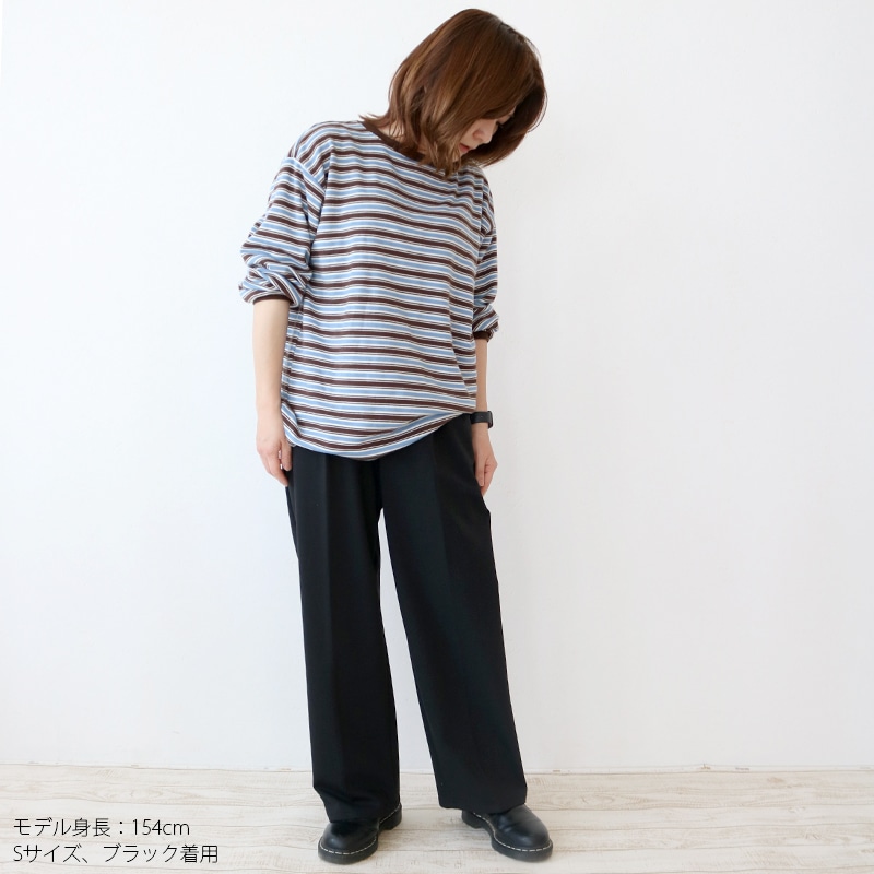 トリックジップ きれいめポンチのタックストレートパンツ BK