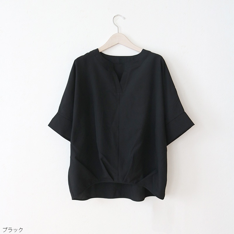 makusa マクサ　ダークグリーン　タックスリーブブラウス 麻ライクキーネックタックスリーブブラウス | ハンプティー