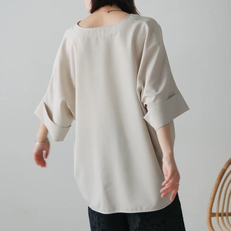 麻ライクキーネックタックスリーブブラウス | ハンプティー