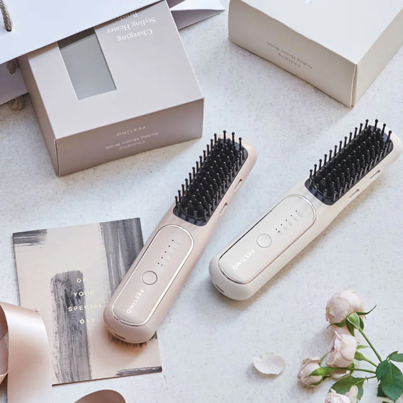 FESTINO 充電式 スタイリング ヒーターブラシ サンドベージュ