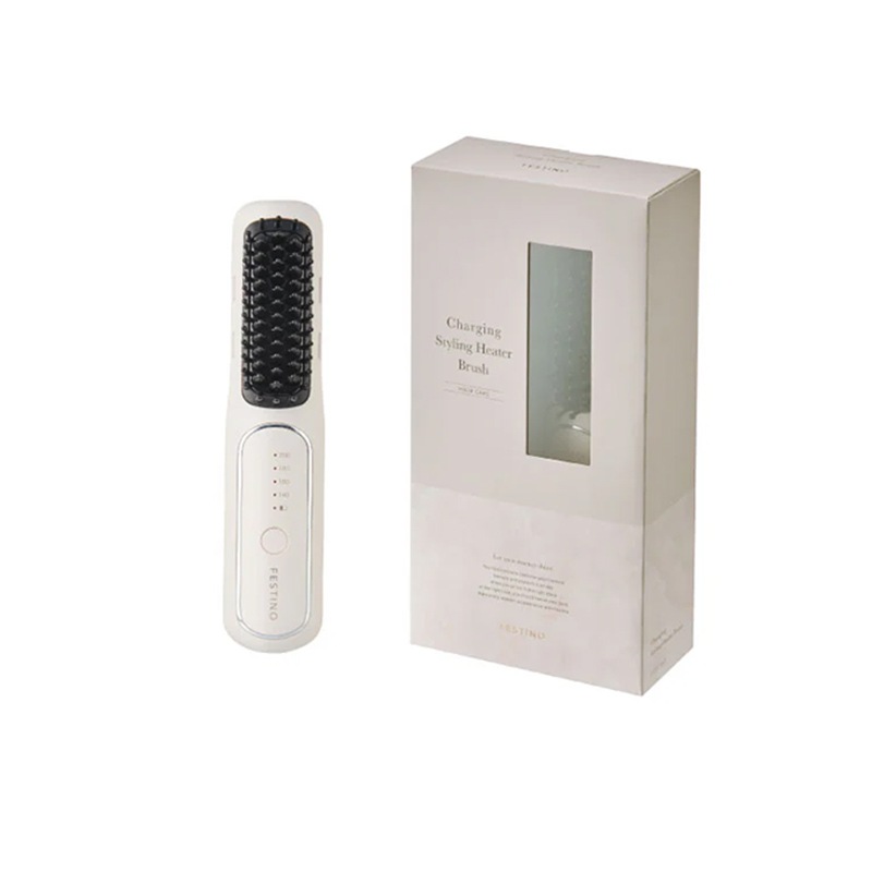FESTINO 充電式 スタイリング ヒーターブラシ サンドベージュ