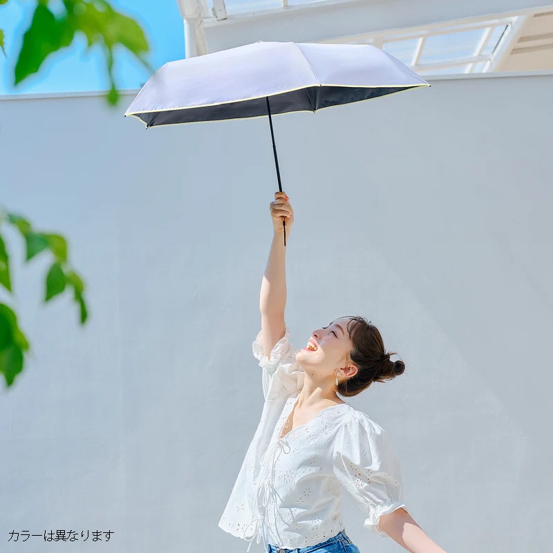 晴雨兼用(折傘)PUスーパーライト リボン ミニ BK