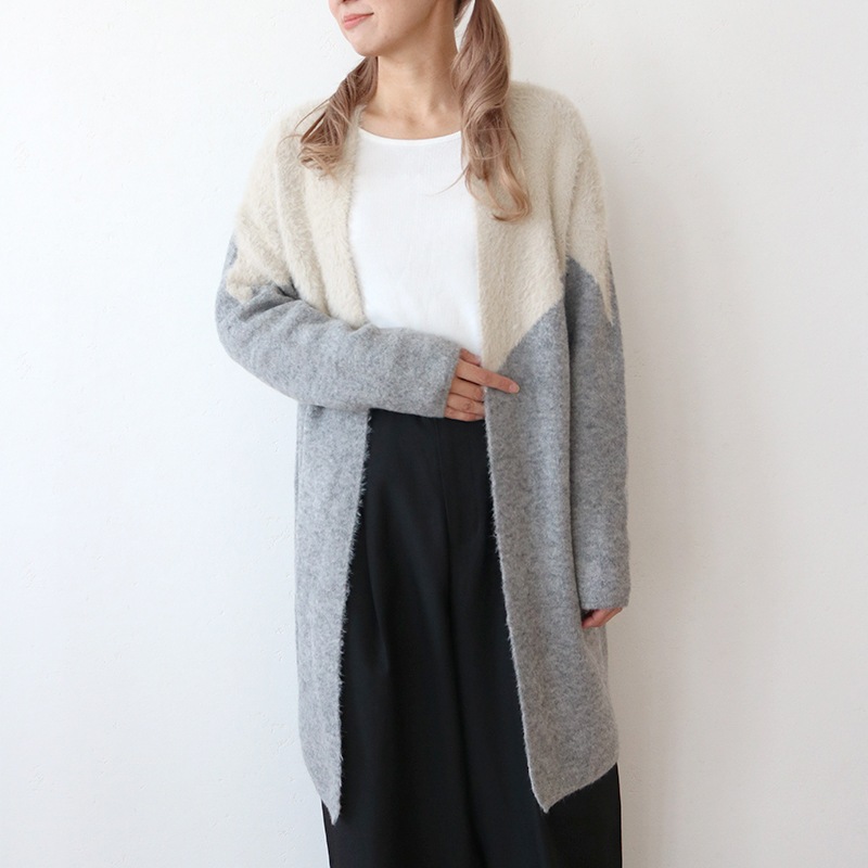 シャギーバイカラーコーディガン