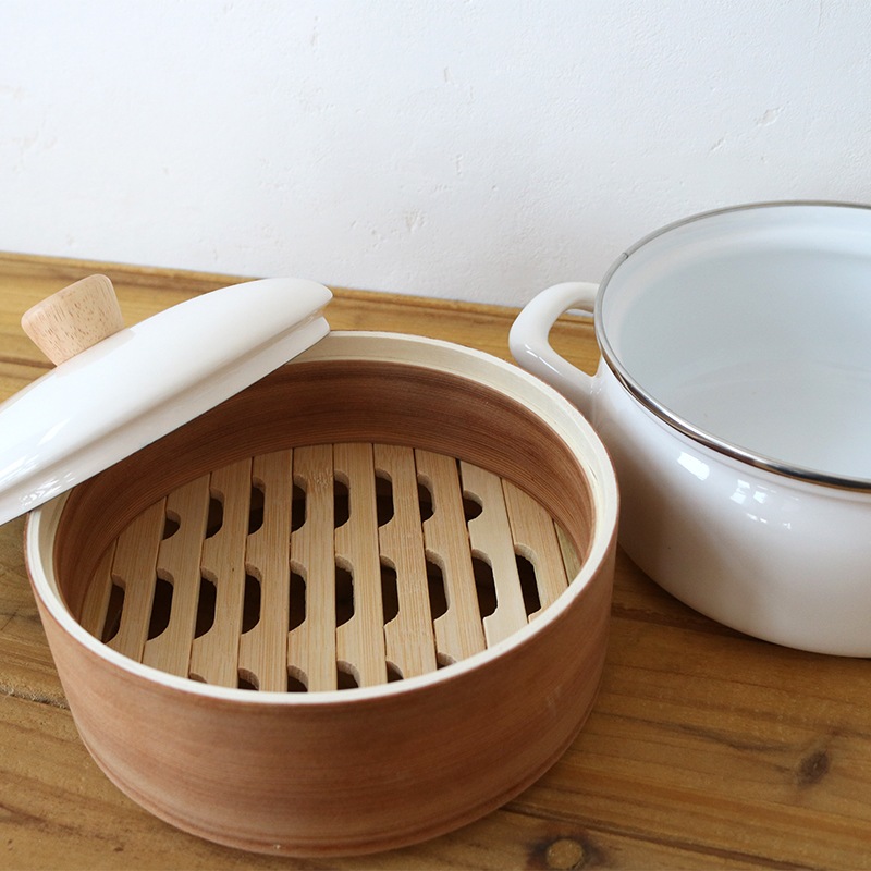 富士ホーロー せいろ付きホーロー鍋18cm ホワイト