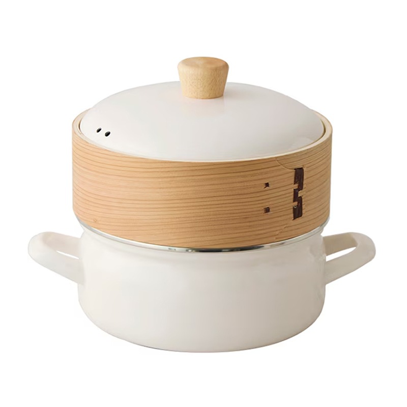 富士ホーロー せいろ付きホーロー鍋18cm ホワイト