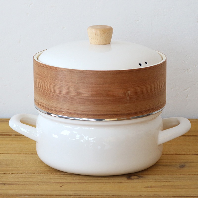 富士ホーロー せいろ付きホーロー鍋20cm ホワイト