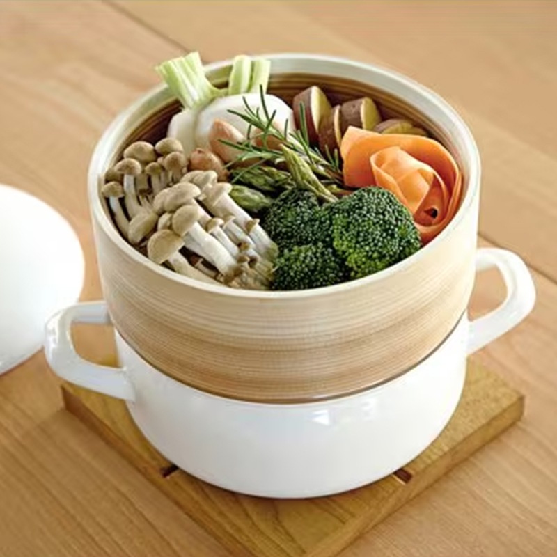 富士ホーロー せいろ付きホーロー鍋20cm ホワイト