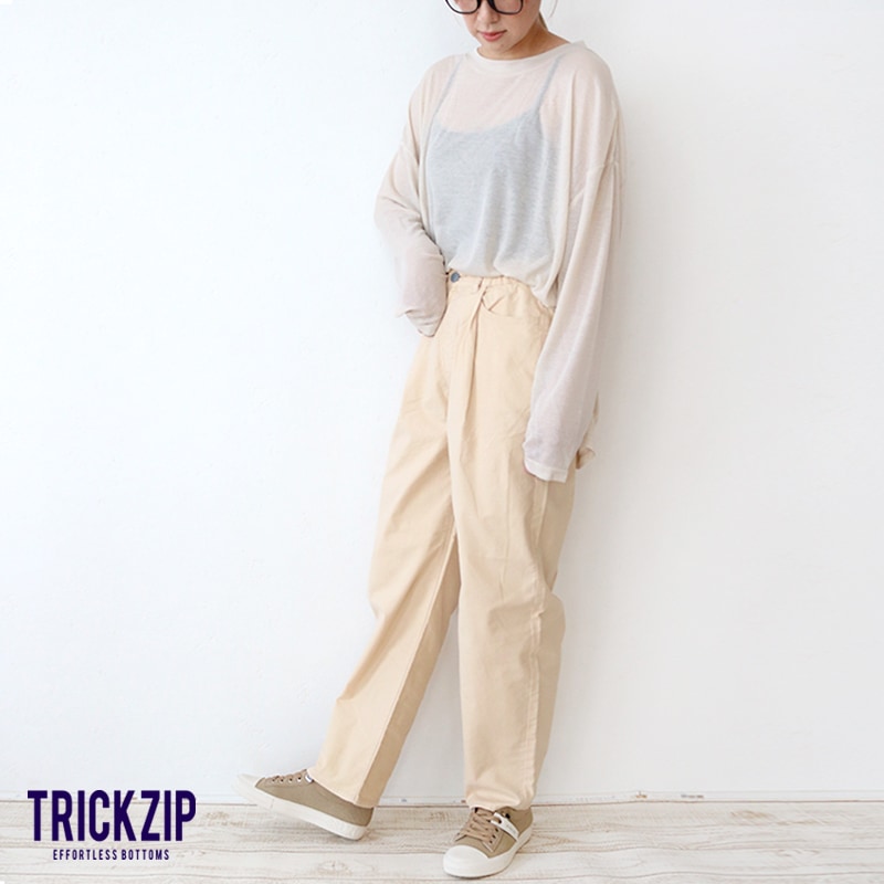 トリックジップ ピーチライクコットンのタックパンツ BE