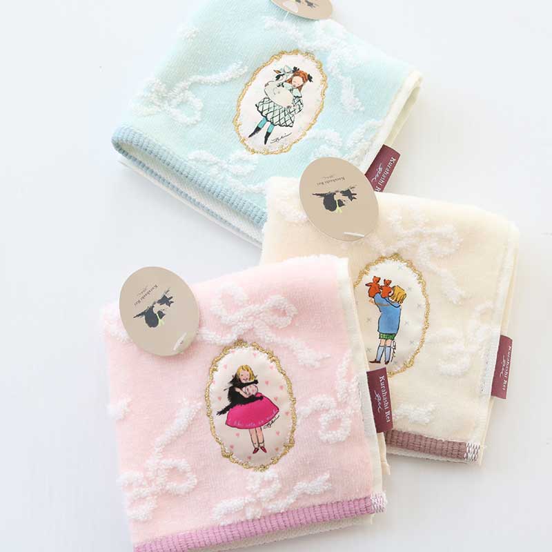 くらはしれい プリントアップリケハンカチ BLU