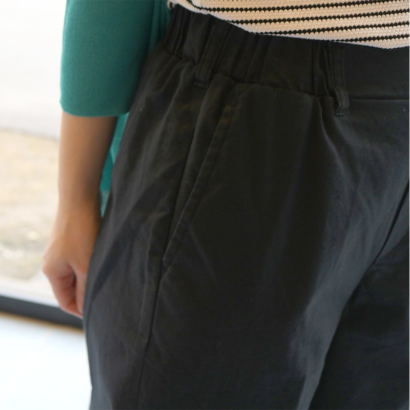 トリックジップ 綿麻オックスのスラックスパンツ BK