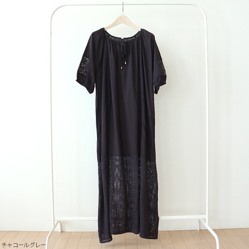 美品【異素材mix／刺繍レース×ボイル】TEN×RON HERMAN／ワンピース ボイル×MIXレースワンピース_d | ハンプティーダンプティー公式通販