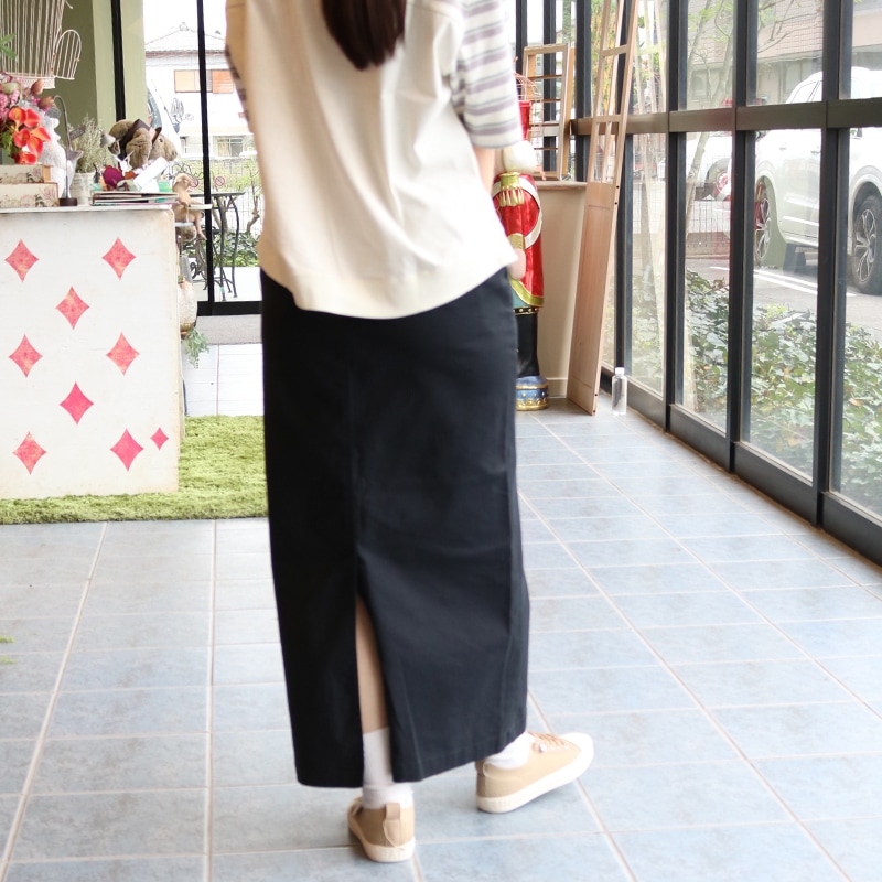 トリックジップ 綿麻オックスのロングスカート BK