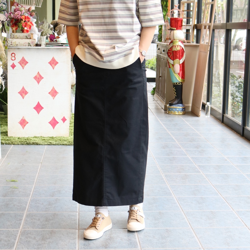 トリックジップ 綿麻オックスのロングスカート BK