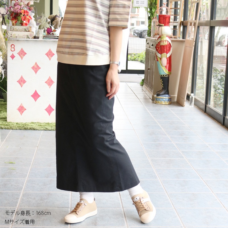 トリックジップ 綿麻オックスのロングスカート BK