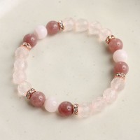 【愛情のエッセンスもあり！】珍しいディープカラーのローズクォーツMixブレス★Deep Rose|シンプル派 レディース