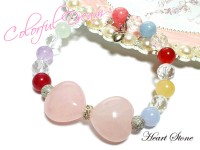 毎日を虹色に彩るぷっくりハートリボンブレスレット★Colorful Dream|個性派 レディース