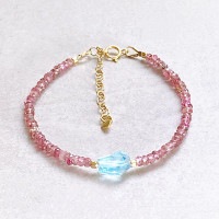 【限定1点】さりげなくお洒落に☆*。宝石質 ピンクトルマリンとブルートパーズの華奢なブレスレット|１点物【プレミアム・アウトレット館】