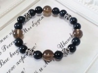 【ビジネスでもお洒落に決まる＋。】スモーキークォーツ×ブルータイガーアイ百合の紋章シルバーブレスレット★Genesis