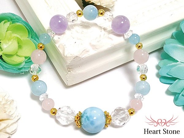 ラリマー大玉トップ水晶ブレスレット 最高級品5A大玉13mmハイパー