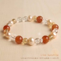 太陽のカーネリアンと淡水パールのパワーストーンブレスレット★|シンプル派 レディース