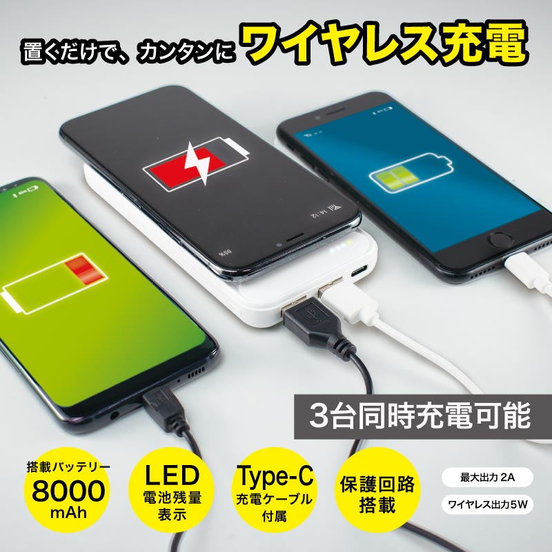 <BR>RiC<BR>2ݡȥХѥХåƥ꡼8000mAh wireless<BR>ԥۥ磻ȡ<BR>RiC-MPB8000_WL/WH