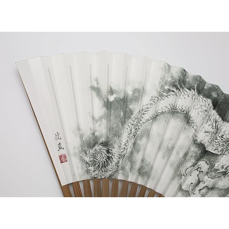 扇子 木彫刻師仏画師菊池侊藍 龍画「朧月」