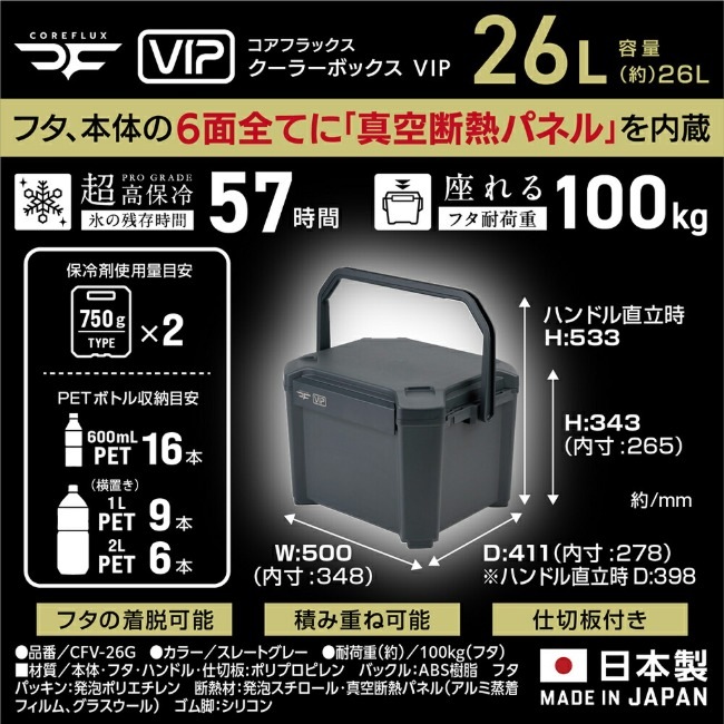 コアフラックス COREFLUX クーラーボックス VIP 26L スレートグレー