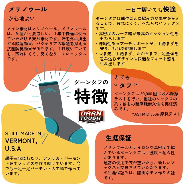 ダーンタフ DARN TOUGH ブーツソック ミッドウェイトフルクッション メンズ 1405