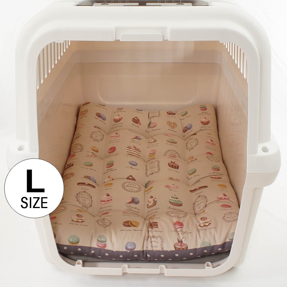 縁無しクッションベッド/クレートクッション マカロンベージュドットラベンダー Ｌサイズ