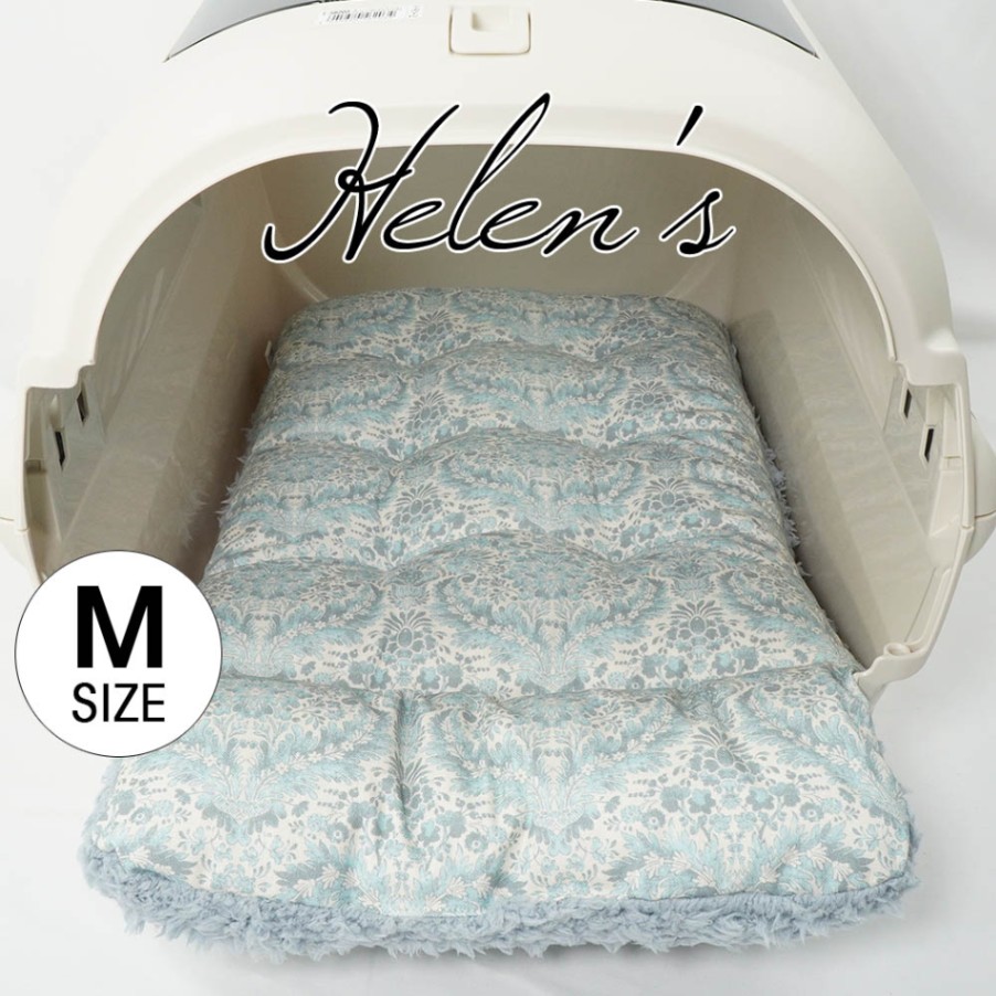 あごのせ縁無しクッション/クレートクッション royal albert ダマスク アラベスク サックスブルーファー Mサイズ