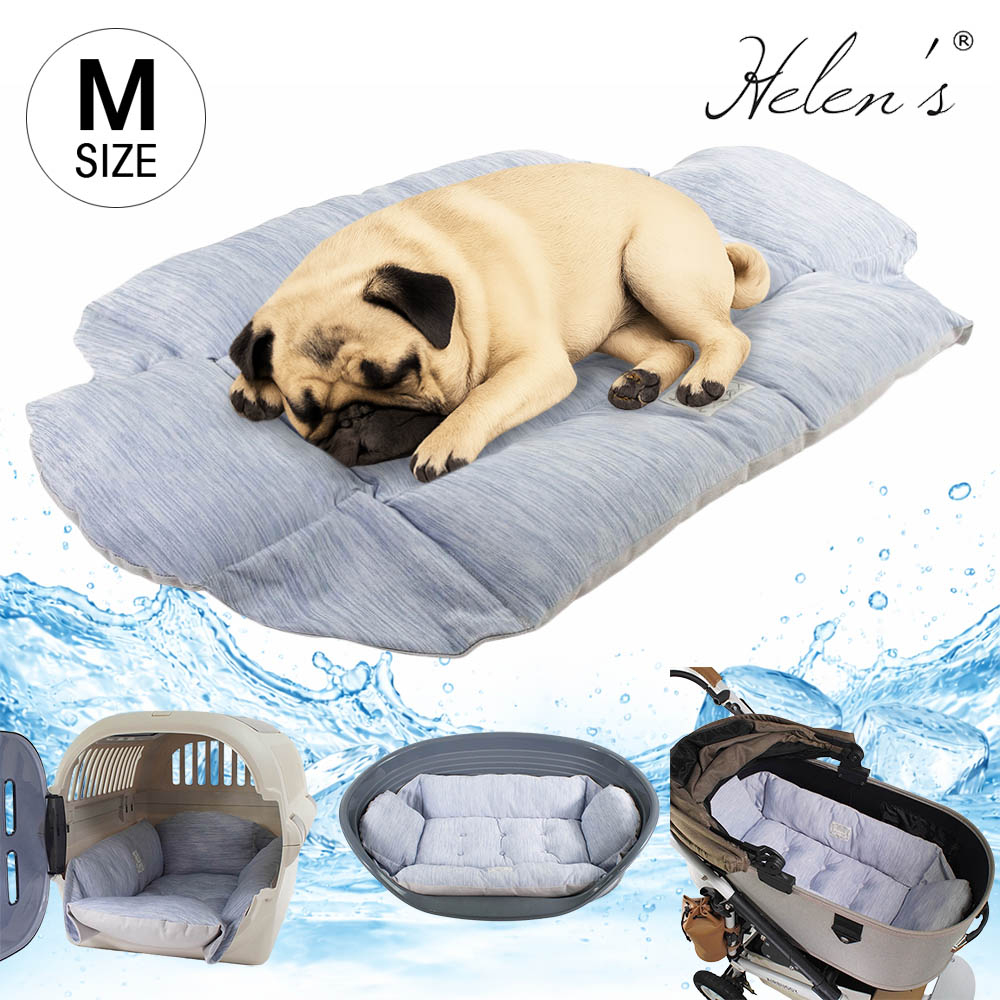 【ご予約品】Helen's Via マルチフィット クレートクッション 犬用ベッド Mサイズ - 洗える 接触冷感 ひんやり 夏用 ブルー ペットキャリー・プラスチックベッド・ペットカート対応 クレートマット