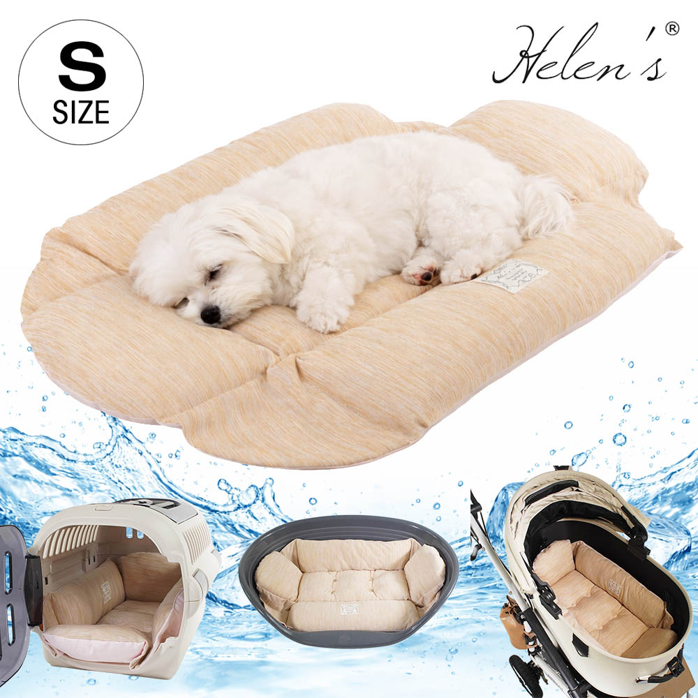 【ご予約品】Helen's Via マルチフィット クレートクッション 犬用ベッド Sサイズ - 洗える 接触冷感 ひんやり 夏用 キャラメル ペットキャリー・プラスチックベッド・ペットカート対応 クレートマット