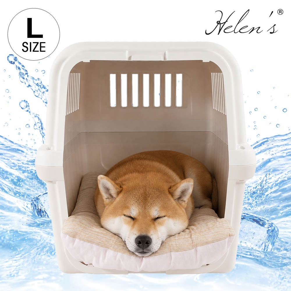 【ご予約品】Helen's Via 接触冷感 ひんやり 夏用 犬用ベッド あごのせ クレートクッション Lサイズ キャラメル 洗える クレートマット