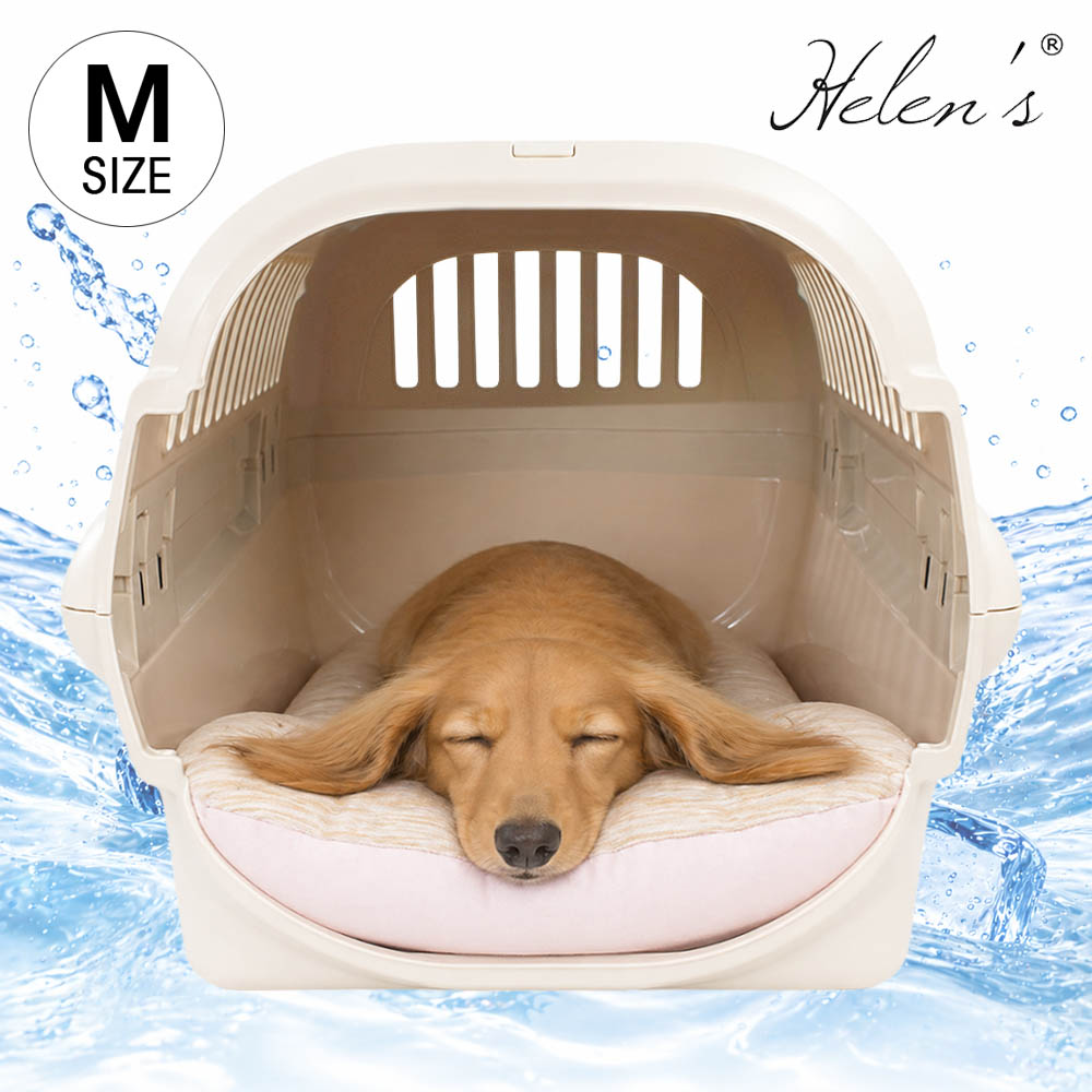 【ご予約品】Helen's Via 接触冷感 ひんやり 夏用 犬用ベッド あごのせ クレートクッション Mサイズ キャラメル 洗える クレートマット