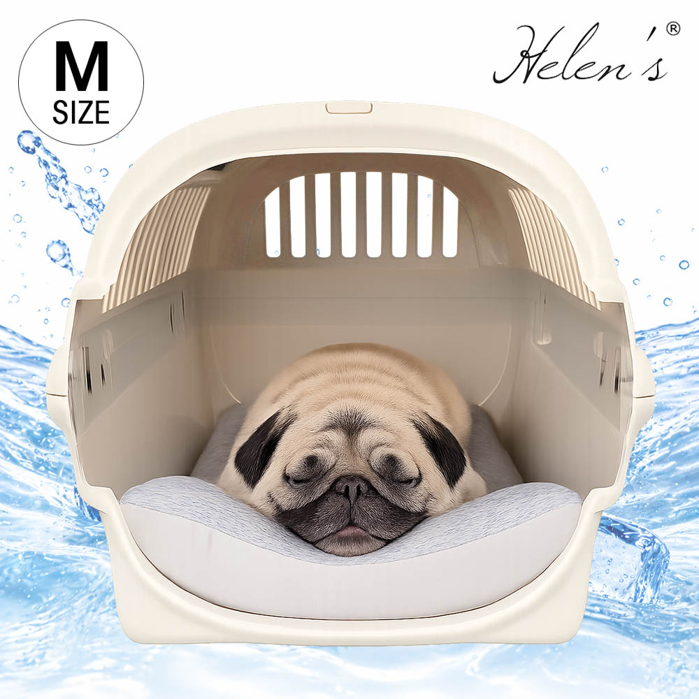 【ご予約品】Helen's Via 接触冷感 ひんやり 夏用 犬用ベッド あごのせ クレートクッション Mサイズ ブルー 洗える クレートマット