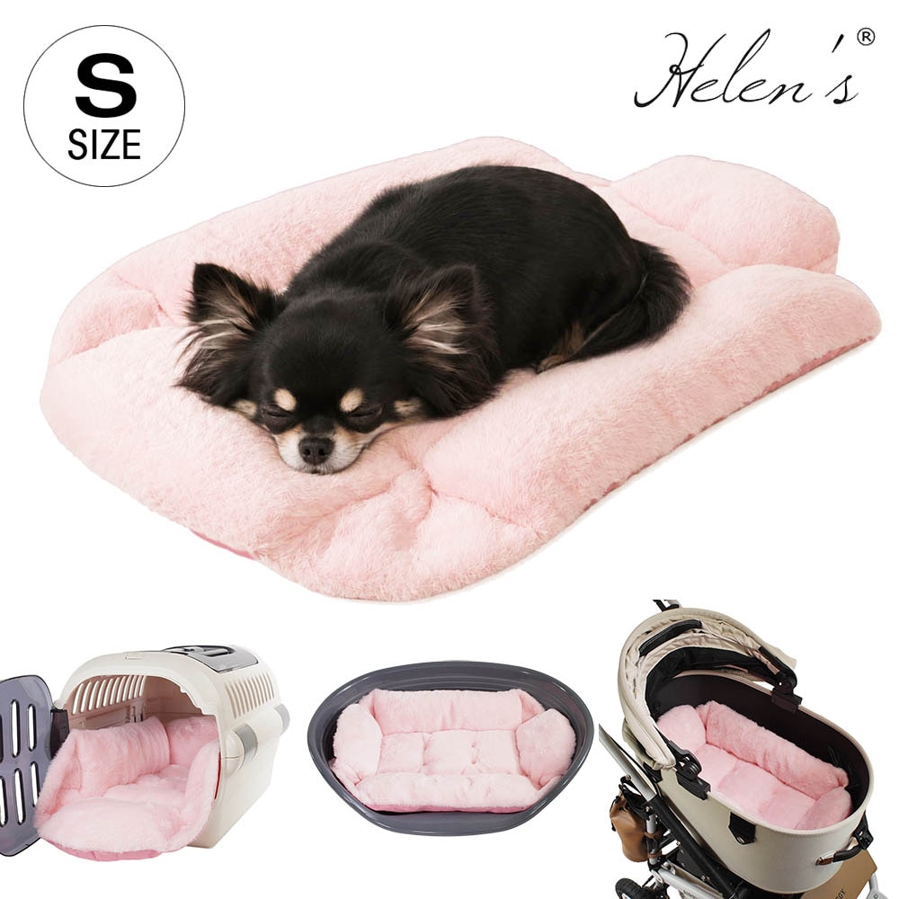 Helen's Via マルチフィット クレートクッション ピンクファー S - 洗えるリバーシブル犬用ベッド 片面ふわもこファーで冬あったか 通年使用可