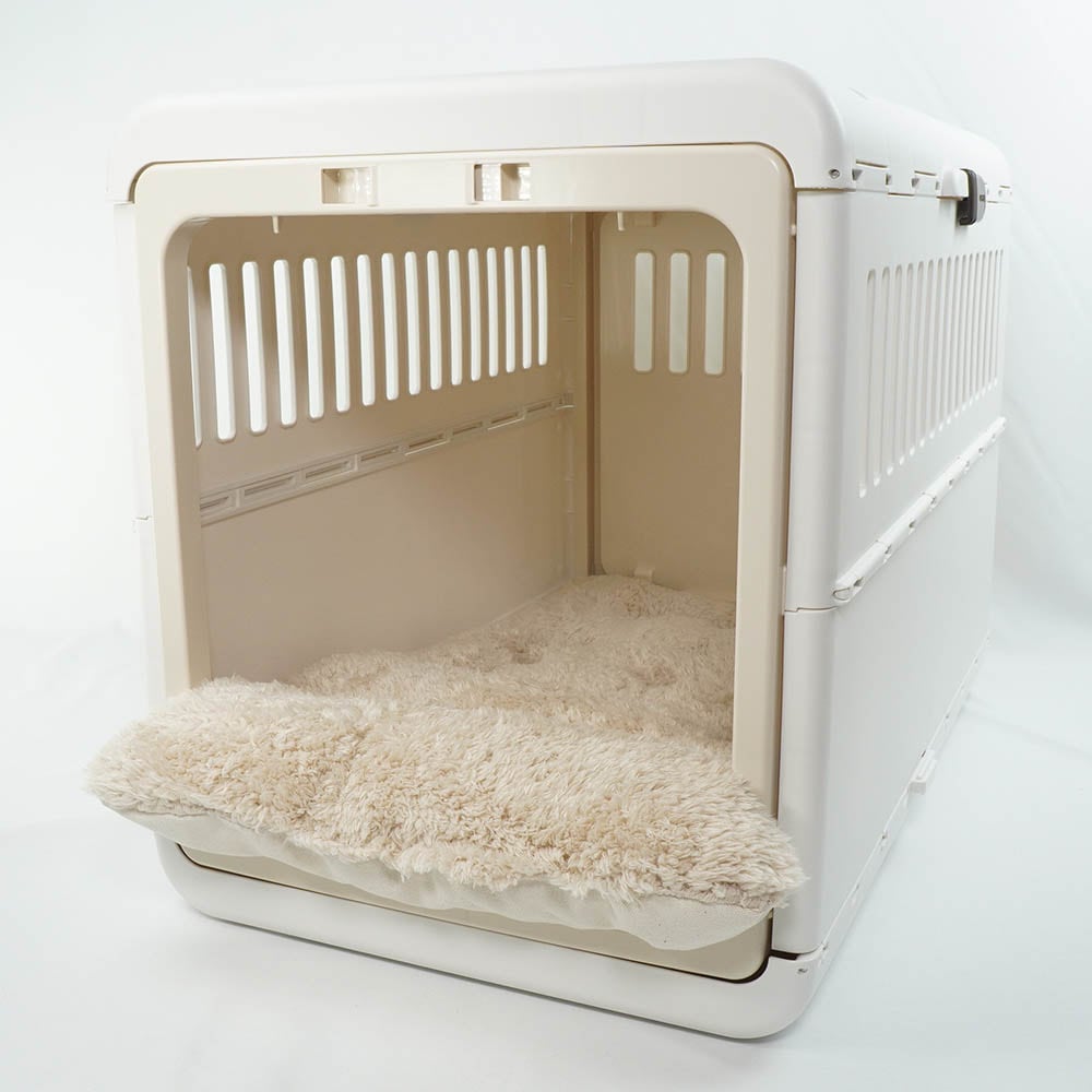 あごのせ縁無しクッション カミカミ大好きちゃん用 ８号帆布生地 生成ファー Lサイズ