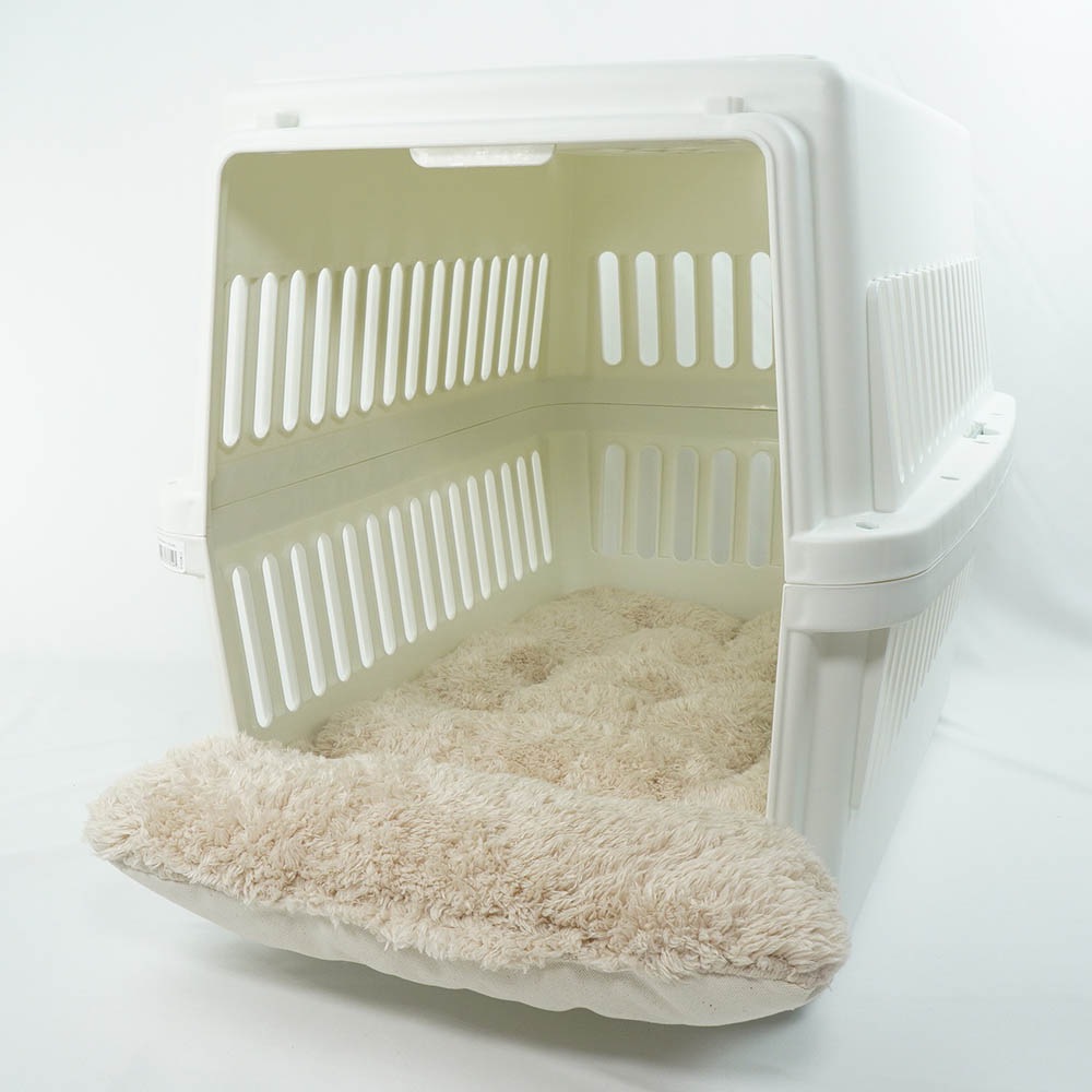 あごのせ縁無しクッション カミカミ大好きちゃん用 ８号帆布生地 生成ファー Lサイズ