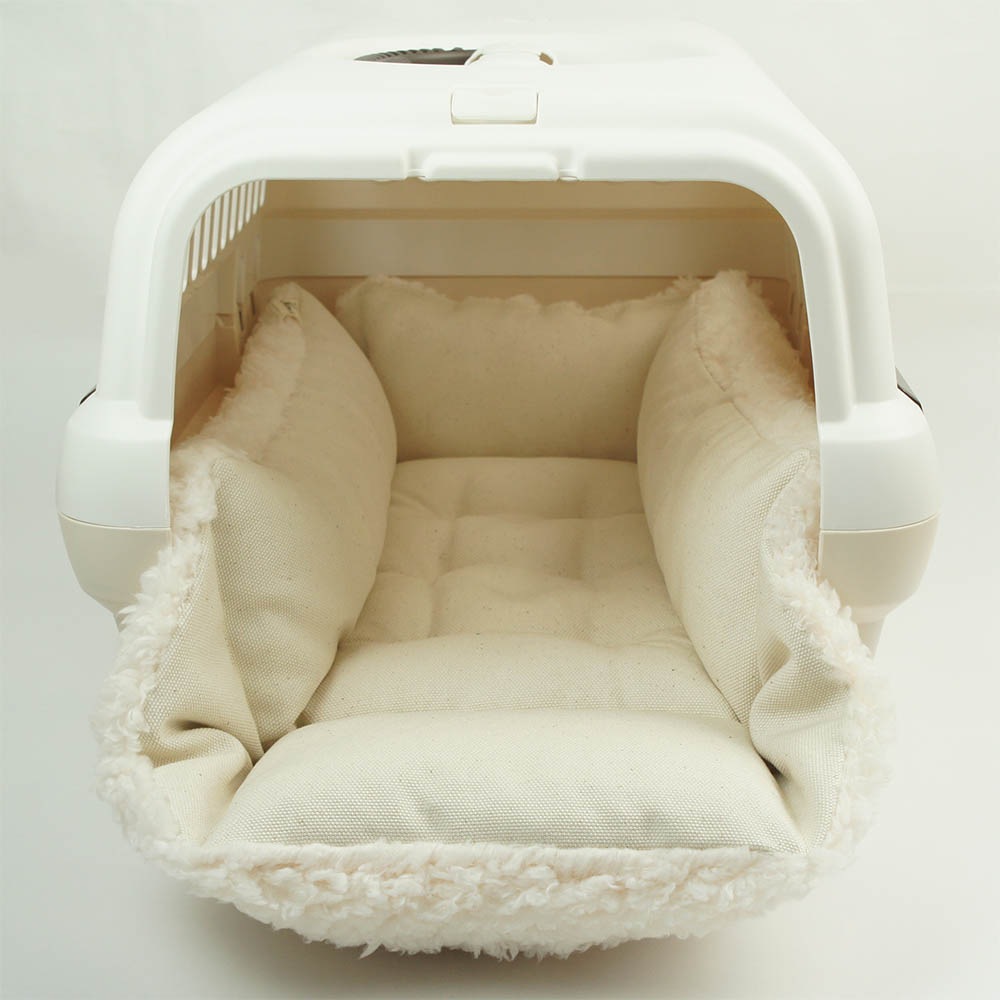 Helen'sペットベッド 8号帆布生地 クレート マット 生成ファー L リード