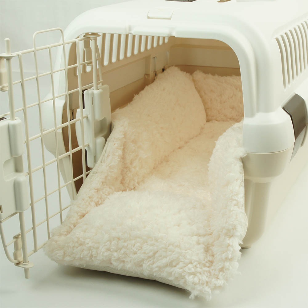 カミカミ大好きちゃん用 ８号帆布生地 キャリークッションベッド/クレートクッション 生成ファー Sサイズ